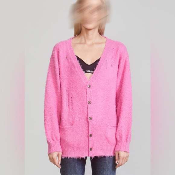 R13 | Shaggy Oversized Distressed Edge Cardigan - Pink - Picture 4 of 10